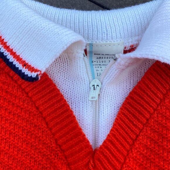 Vintage baby boys knit sweater crochet size 18 months red and white - Picture 4 of 7